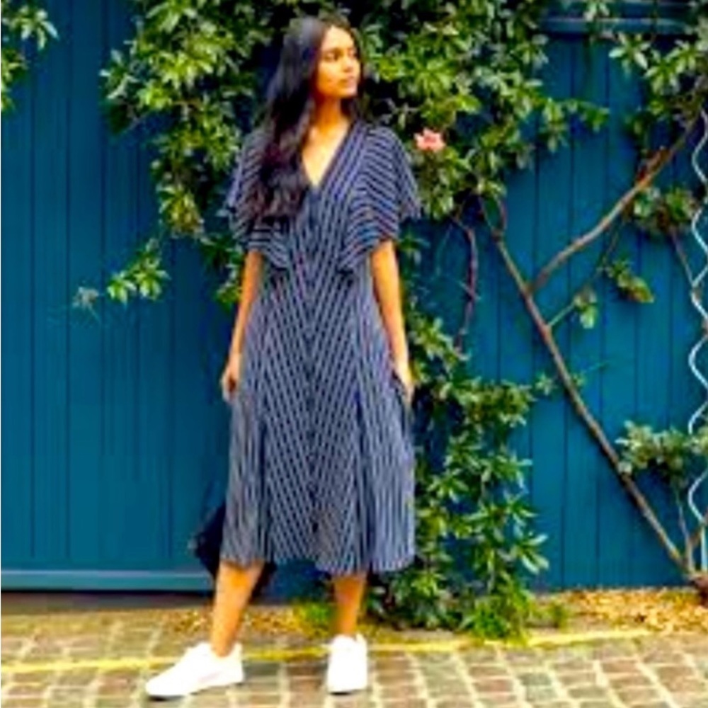 2/$49?TED BAKER FLISSIE STRIPED ZIPPER MIDI DRESS SZ US 2 OR TED SZ 0